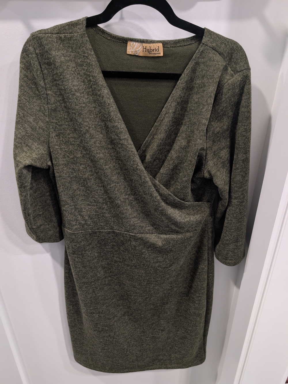 Hybrid & company Womens Olive Green Wrap-Front Dress